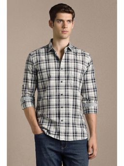 Louis Philippe - Grey Cotton Checks Full Sleeves Shirt