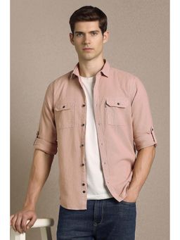 Louis Philippe - Pink Cotton Textured Full Sleeves Shirt