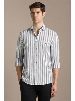 Louis Philippe - White Cotton Stripes Full Sleeves Shirt
