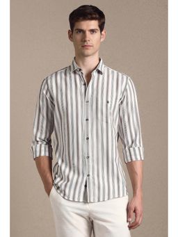 Louis Philippe - White Cotton Stripes Full Sleeves Shirt