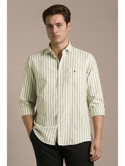 Louis Philippe - Green Cotton Blend Stripes Full Sleeves Shirt