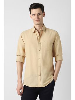 Peter England - Beige Cotton Solid Full Sleeves Shirt