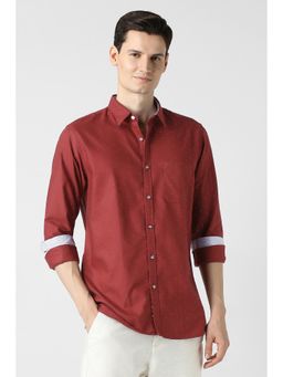 Peter England - Maroon Cotton Printed Full Sleeves Shirt
