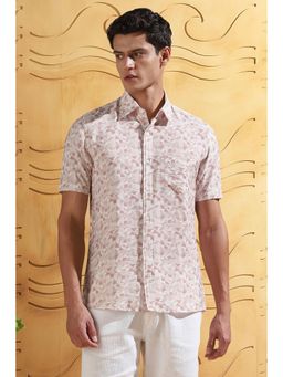 Peter England - Mauve Rayon Blend Printed Half Sleeves Shirt