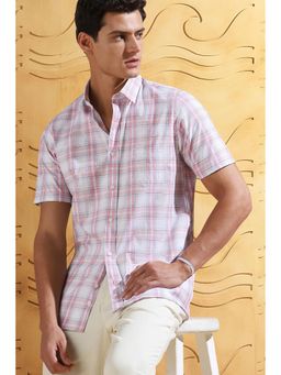 Peter England - Pink Cotton Checks Half Sleeves Shirt