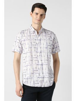 Peter England - White Cotton Printed Half Sleeves Shirt