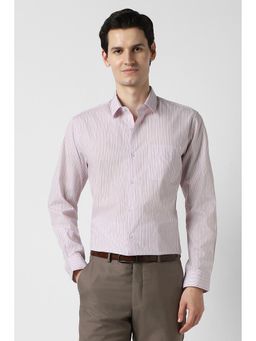 Peter England - Purple Cotton Stripes Full Sleeves Shirt
