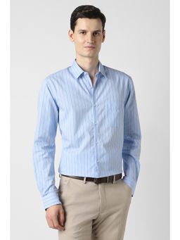 Peter England - Blue Cotton Stripes Full Sleeves Shirt