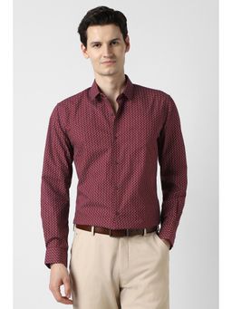 Peter England - Maroon Cotton Printed Full Sleeves Shirt