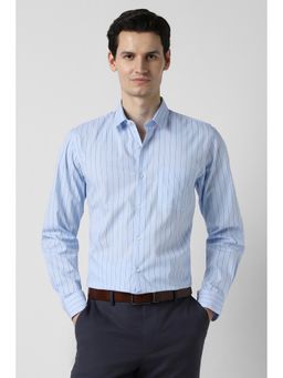 Peter England - Blue Cotton Stripes Full Sleeves Shirt