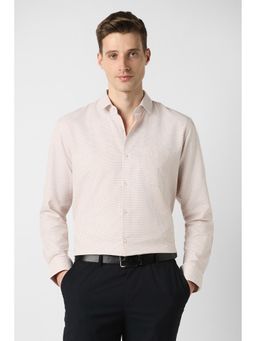 Peter England - Beige Cotton Blend Checks Full Sleeves Shirt