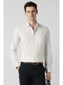 Peter England - Cream Cotton Blend Textured Full Sleeves Shirt