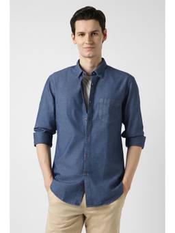 Peter England - Blue Cotton Solid Full Sleeves Shirt