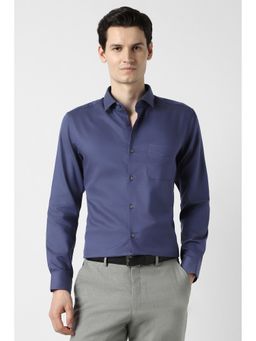Peter England - Blue Cotton Textured Full Sleeves Shirt