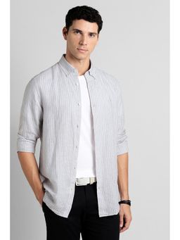 Simon Carter - Grey Linen Stripes Full Sleeves Shirt