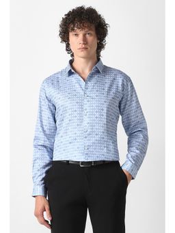 Van Heusen - Blue Cotton Printed Full Sleeves Shirt
