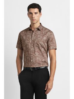 Van Heusen - Brown Cotton Printed Half Sleeves Shirt