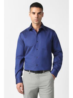 Van Heusen - Blue Cotton Solid Full Sleeves Shirt