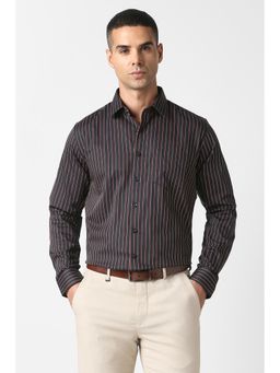 Van Heusen - Black Cotton Stripes Full Sleeves Shirt