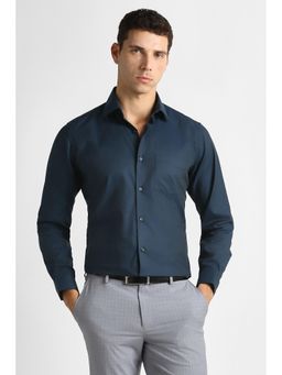 Van Heusen - Navy Blue Cotton Textured Full Sleeves Shirt