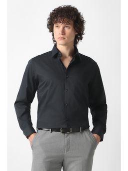 Van Heusen - Black Cotton Blend Textured Full Sleeves Shirt