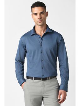 Van Heusen - Blue Polyester Textured Full Sleeves Shirt