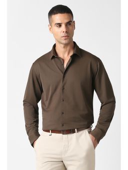 Van Heusen - Brown Polyester Solid Full Sleeves Shirt
