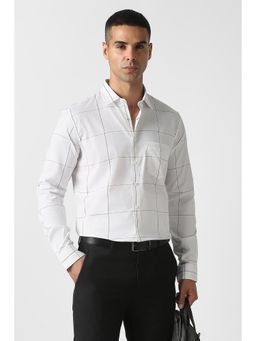 Van Heusen - White Cotton Blend Checks Full Sleeves Shirt