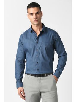 Van Heusen - Blue Cotton Blend Stripes Full Sleeves Shirt