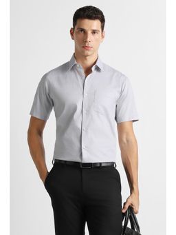 Van Heusen - Grey Cotton Textured Half Sleeves Shirt
