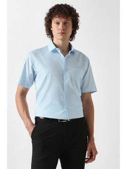 Van Heusen - Blue Cotton Textured Half Sleeves Shirt