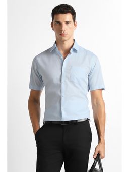 Van Heusen - Blue Cotton Textured Half Sleeves Shirt