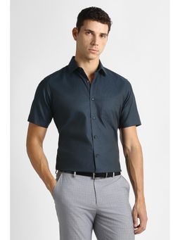 Van Heusen - Navy Blue Cotton Textured Half Sleeves Shirt