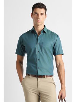 Van Heusen - Blue Cotton Textured Half Sleeves Shirt