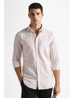 Van Heusen - Pink Cotton Blend Stripes Full Sleeves Shirt