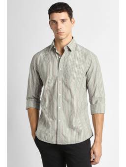 Van Heusen - Olive Cotton Stripes Full Sleeves Shirt