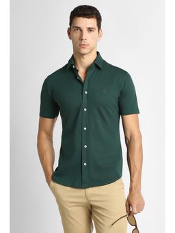 Van Heusen - Green Cotton Textured Half Sleeves Shirt