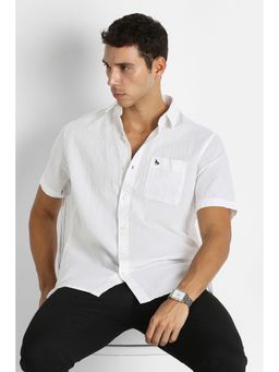 Van Heusen - White Cotton Blend Textured Half Sleeves Shirt