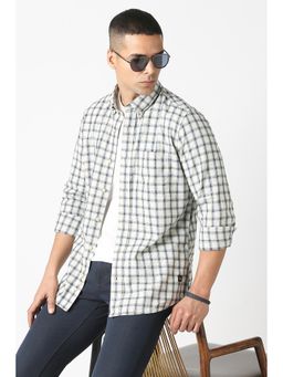 Van Heusen - Off White Cotton Checks Full Sleeves Shirt