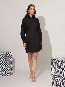 Twenty Dresses by Nykaa Fashion - Black Solid Short Shirt Dress