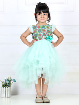 Toy Balloon Kids - Green Hi Low Girls Party Wear Dress