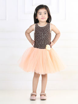 Toy Balloon Kids - Orange Knee Length Girls Party Wear Dress