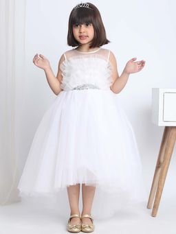 Toy Balloon Kids - White Hi Low Girls Party Wear Dress