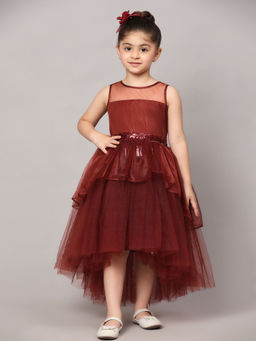 Toy Balloon Kids - Brown Hi Low Girls Party Wear Dress