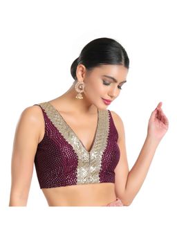 SALWAR STUDIO - Women Wine Jain Silk Readymade Saree Blouse