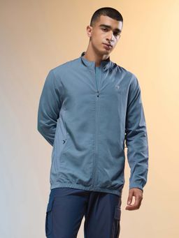 Technosport - Blue Men Solid Slim Fit Mock Neck Sports Jacket