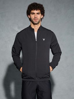 Technosport - Black Men Solid Slim Fit Mock Neck Sports Jacket