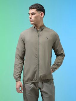 Technosport - Olive Men Solid Slim Fit Mock Neck Sports Jacket