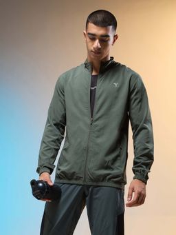 Technosport - Green Men Solid Slim Fit Mock Neck Sports Jacket