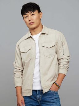 ROOKIES - Beige Stone Zipper Front Closure Long Sleeves Suede Jacket